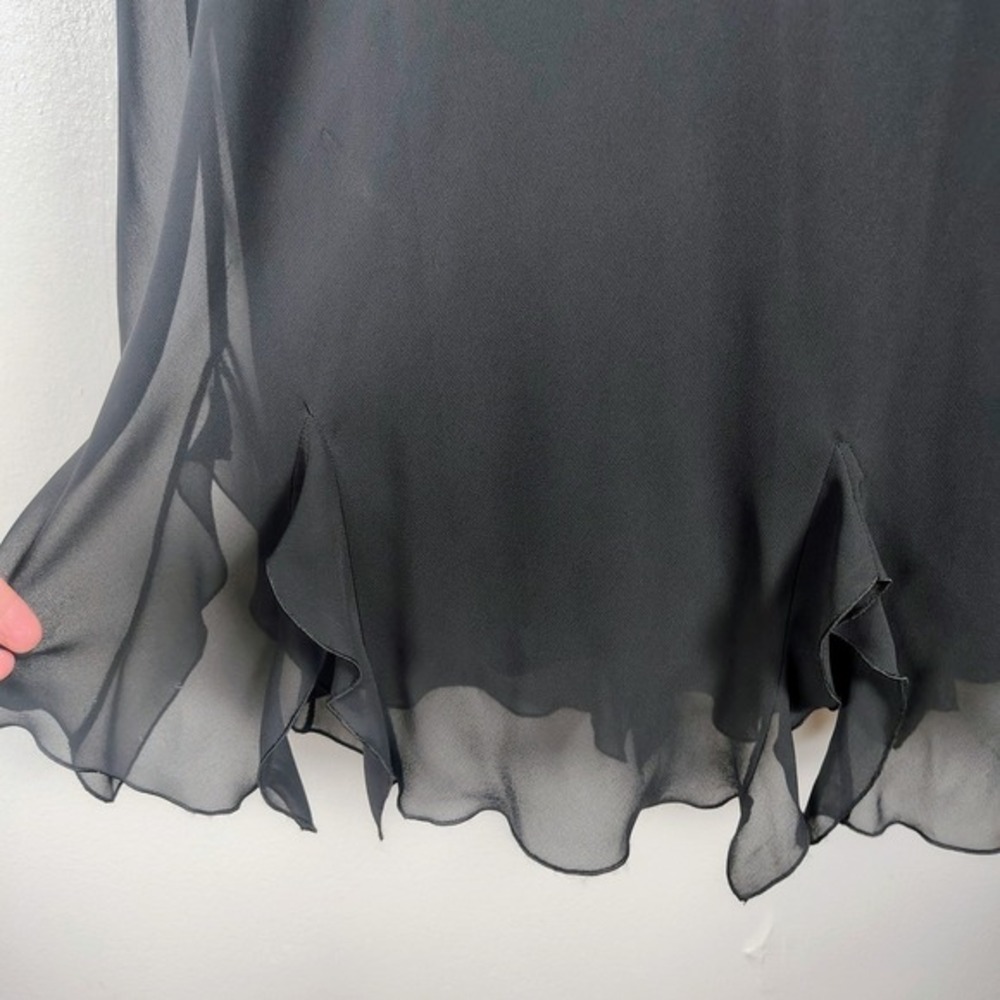 vtg AGB Dress Byer California Black Ruffle V-Neck Chiffon Midi Dress 16 goth vam - Picture 3 of 10
